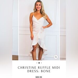 CHRISTINE RUFFLE MIDI DRESS: BONE